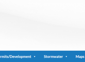 Sample website header with water drop logo on left and thick blue line with proposed tabs along the bottom